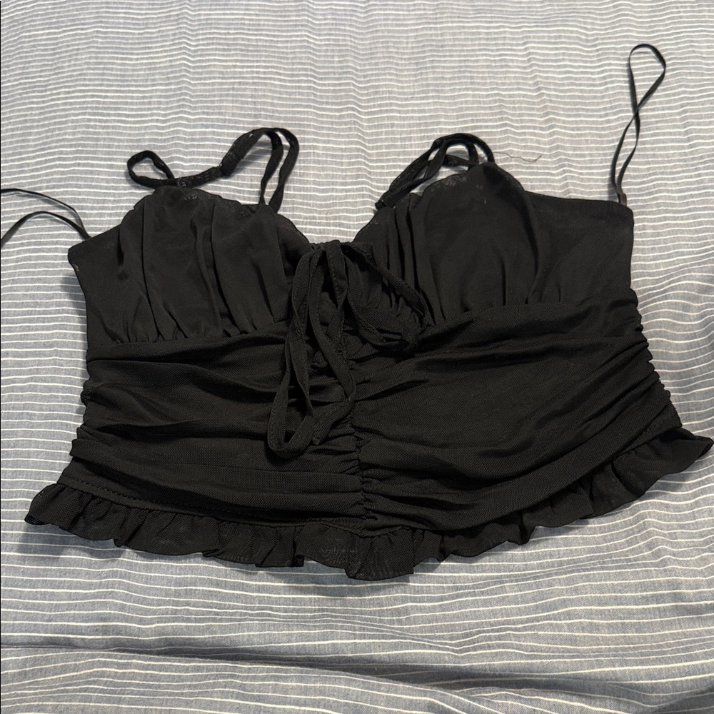 Meraki Black Ruffled Crop Top